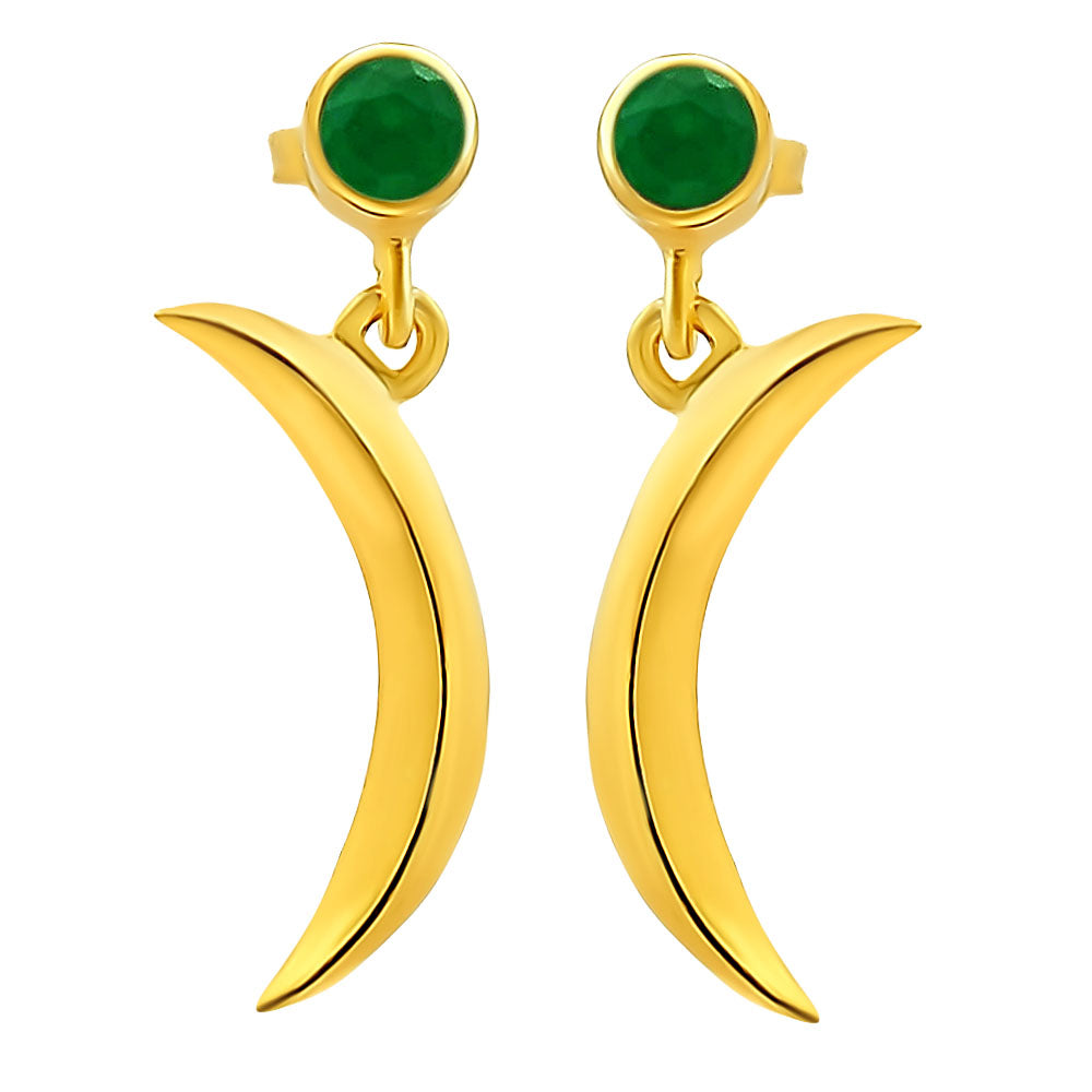 Celestial Crescent Moon Birth Gemstone Earrings in 18K Gold Plated TGE1023 EM-1267