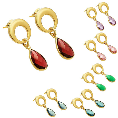 Modern Circle Teardrop Colorful Gemstone Earrings in 18K Gold Over Brass TGE1024 EM-1259