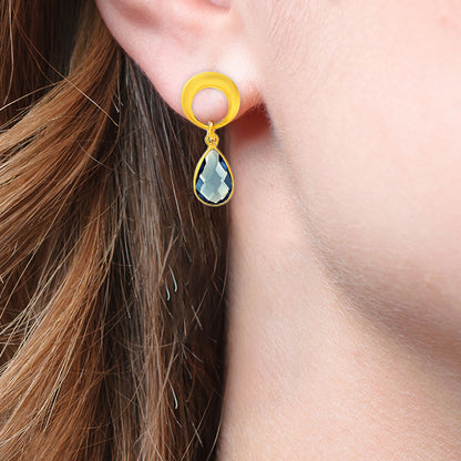 Modern Circle Teardrop Colorful Gemstone Earrings in 18K Gold Over Brass TGE1024 EM-1259