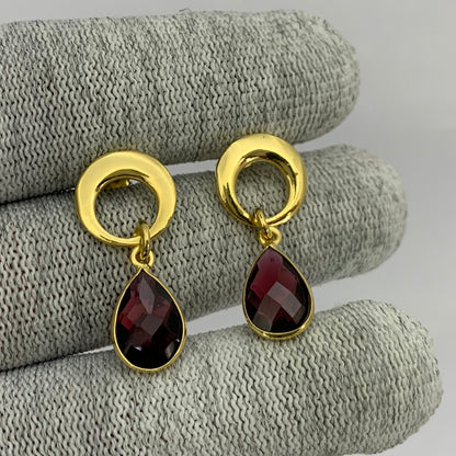 Modern Circle Teardrop Colorful Gemstone Earrings in 18K Gold Plated TGE1024 EM-1259