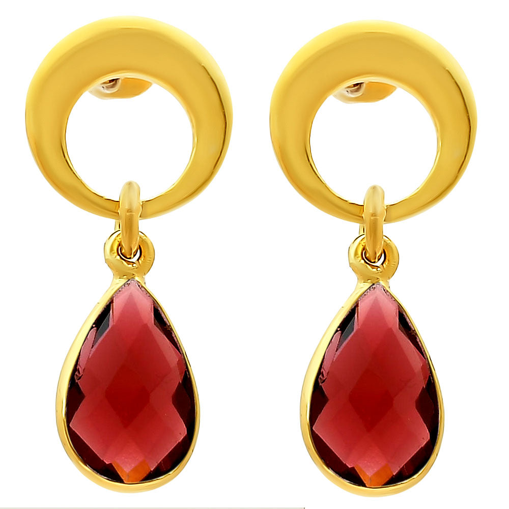 Modern Circle Teardrop Colorful Gemstone Earrings in 18K Gold Over Brass TGE1024 EM-1259