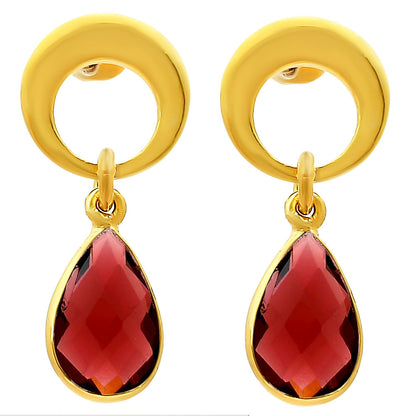 Modern Circle Teardrop Colorful Gemstone Earrings in 18K Gold Over Brass TGE1024 EM-1259