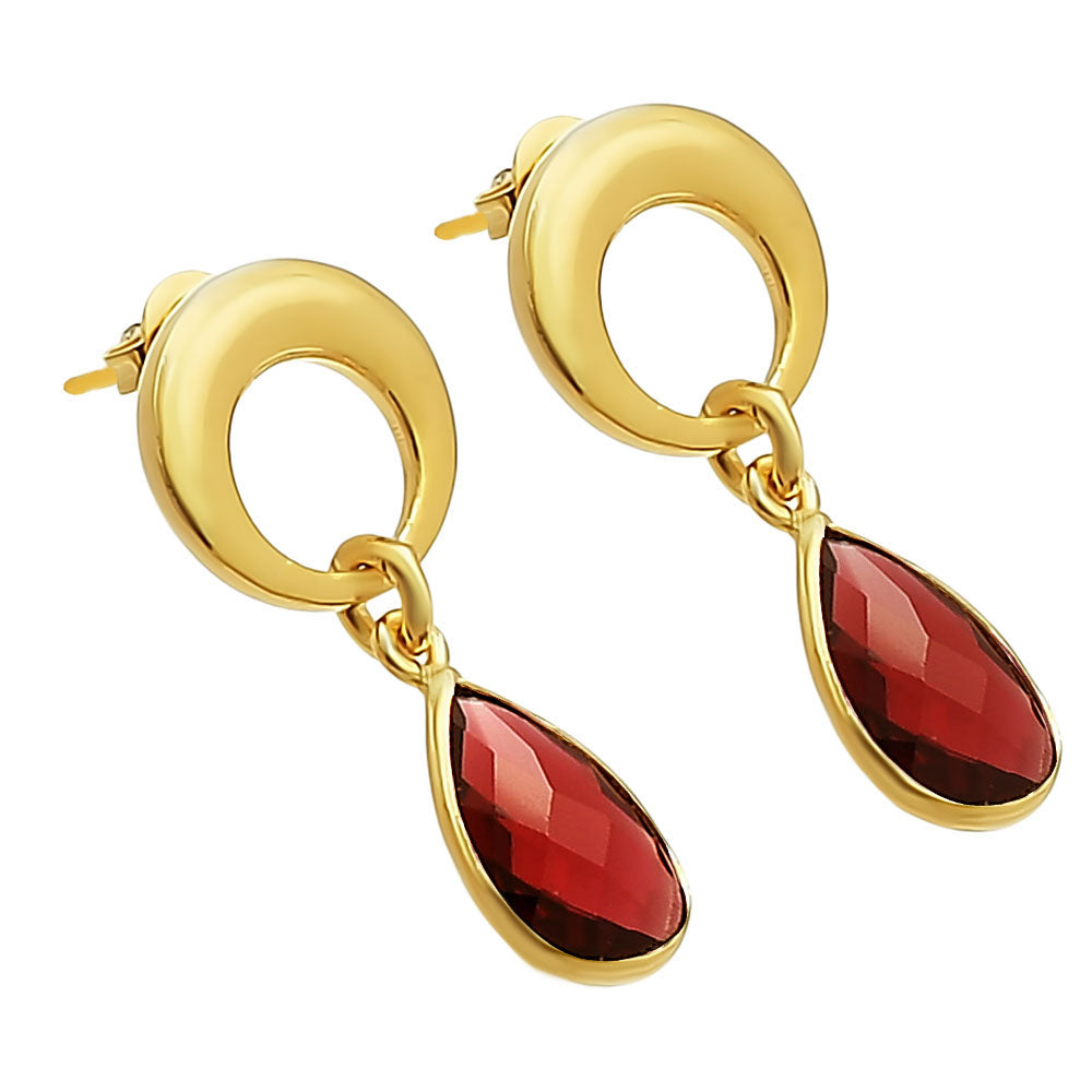 Modern Circle Teardrop Colorful Gemstone Earrings in 18K Gold Over Brass TGE1024 EM-1259