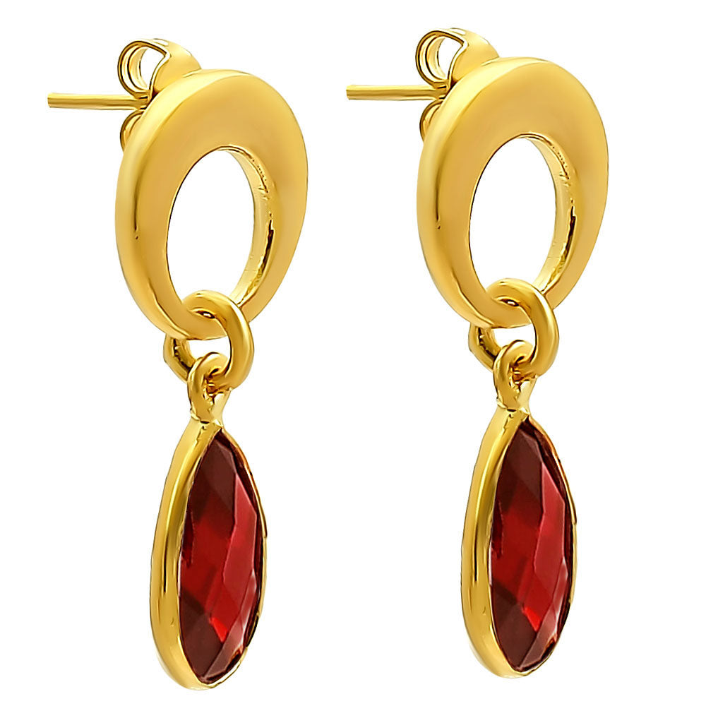 Modern Circle Teardrop Colorful Gemstone Earrings in 18K Gold Over Brass TGE1024 EM-1259
