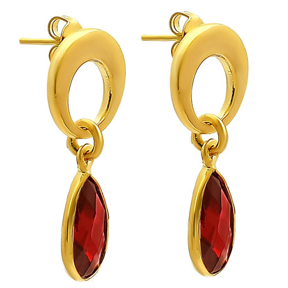 Modern Circle Teardrop Colorful Gemstone Earrings in 18K Gold Over Brass TGE1024 EM-1259
