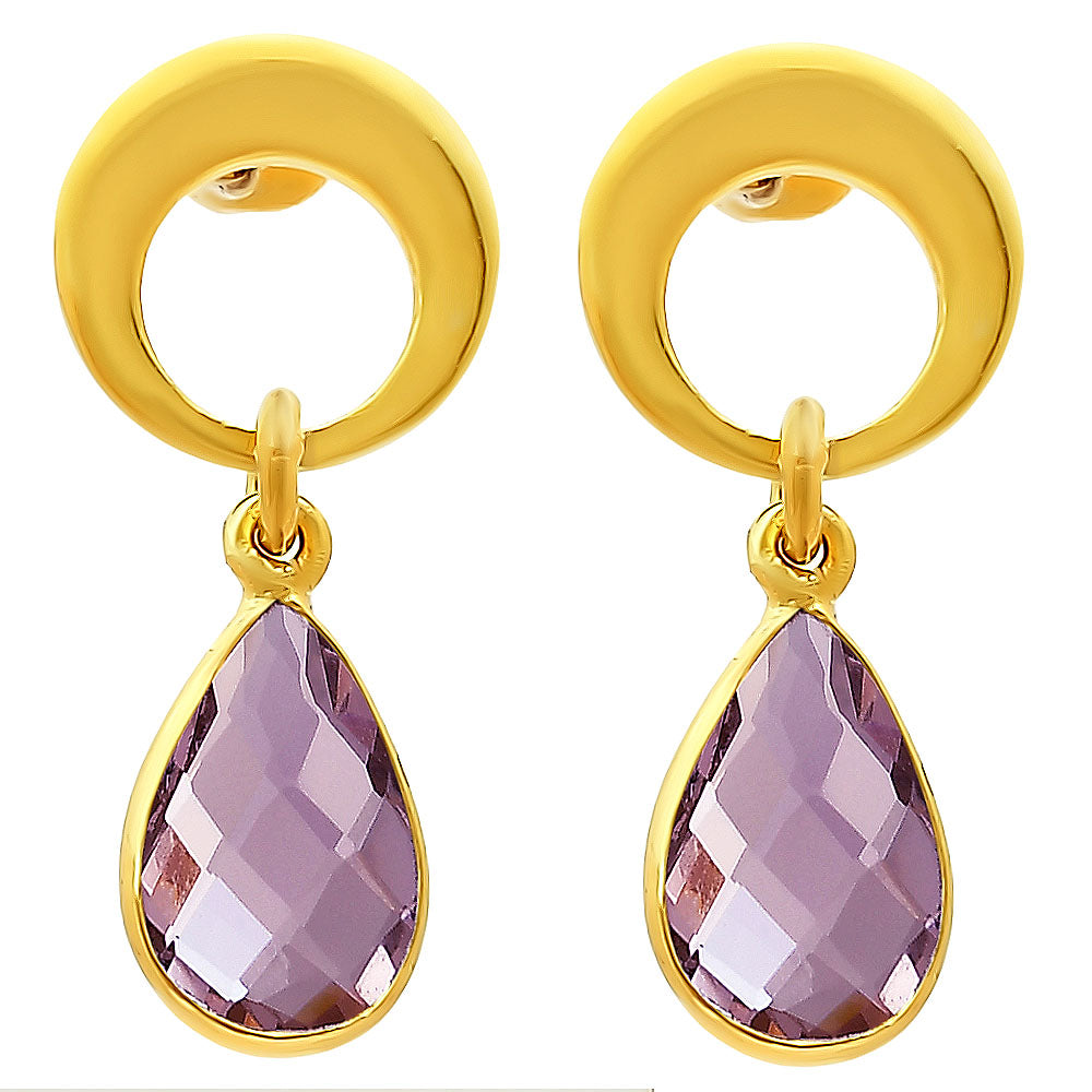 Modern Circle Teardrop Colorful Gemstone Earrings in 18K Gold Over Brass TGE1024 EM-1259