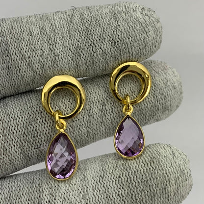 Modern Circle Teardrop Colorful Gemstone Earrings in 18K Gold Plated TGE1024 EM-1259