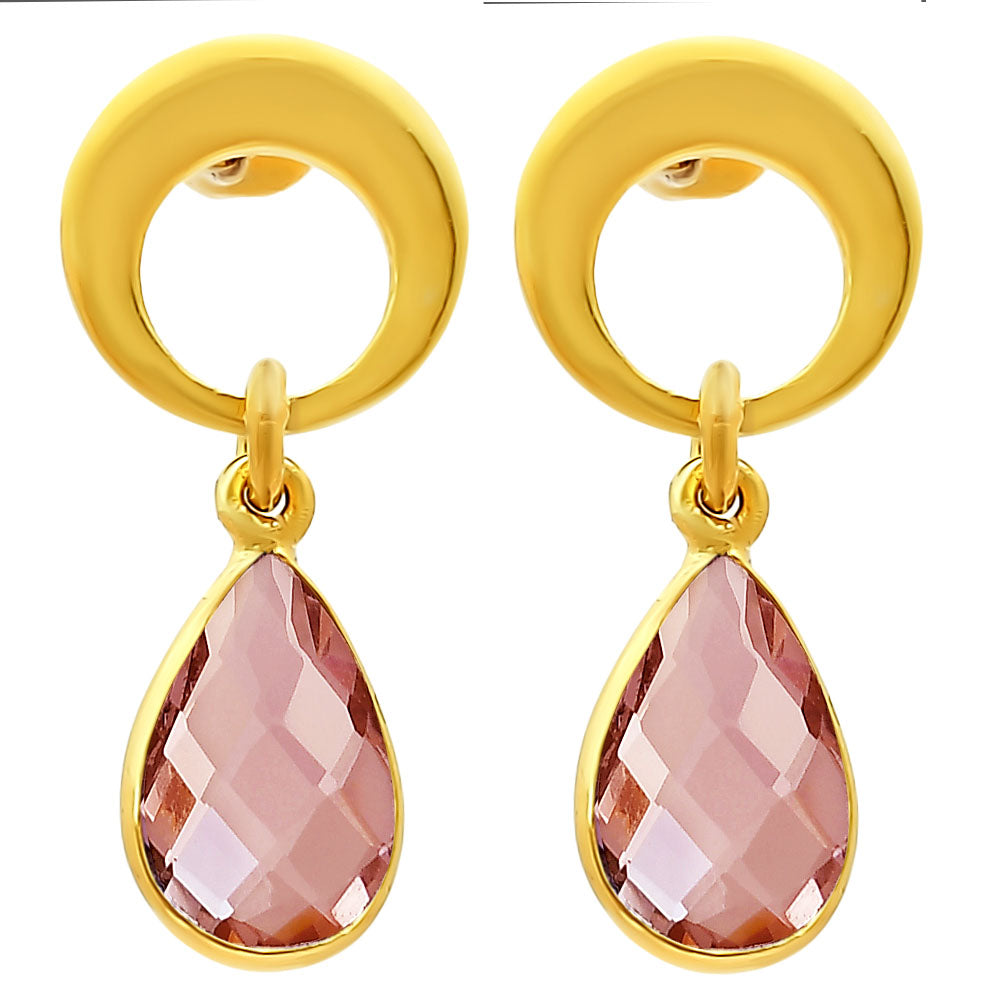 Modern Circle Teardrop Colorful Gemstone Earrings in 18K Gold Over Brass TGE1024 EM-1259