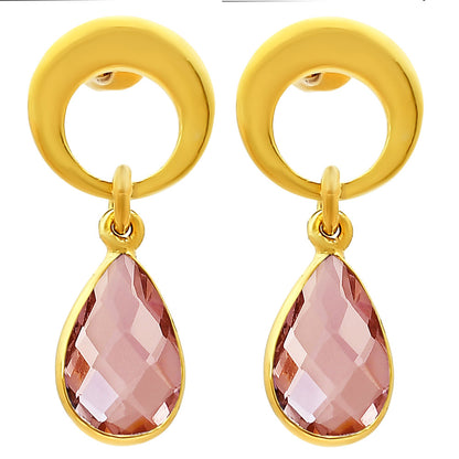 Modern Circle Teardrop Colorful Gemstone Earrings in 18K Gold Over Brass TGE1024 EM-1259