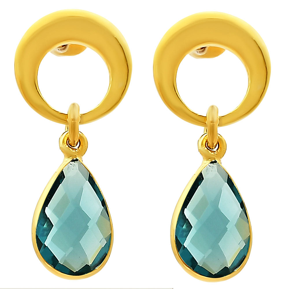 Modern Circle Teardrop Colorful Gemstone Earrings in 18K Gold Over Brass TGE1024 EM-1259
