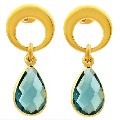 Modern Circle Teardrop Colorful Gemstone Earrings in 18K Gold Over Brass TGE1024 EM-1259
