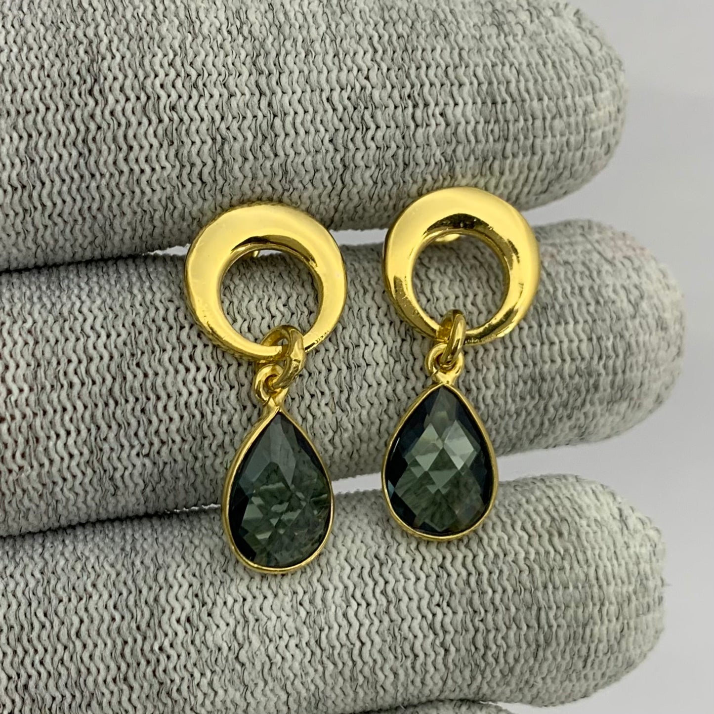Modern Circle Teardrop Colorful Gemstone Earrings in 18K Gold Plated TGE1024 EM-1259
