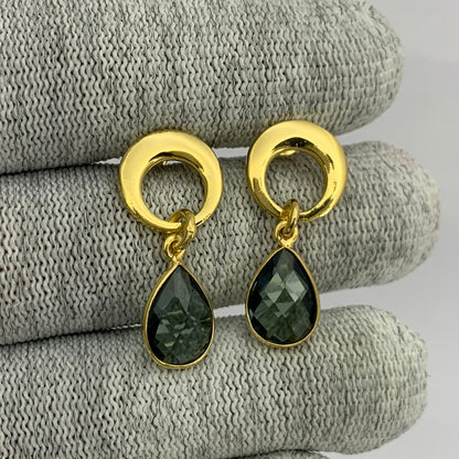 Modern Circle Teardrop Colorful Gemstone Earrings in 18K Gold Plated TGE1024 EM-1259
