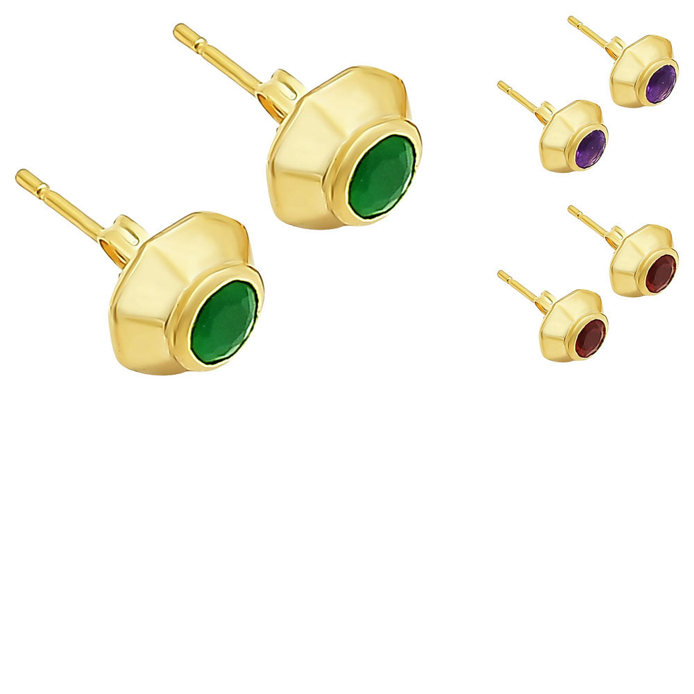Handcrafted Classic Round Gemstone Stud Earrings in 18K Gold Over Brass TGE1025 EM-1276