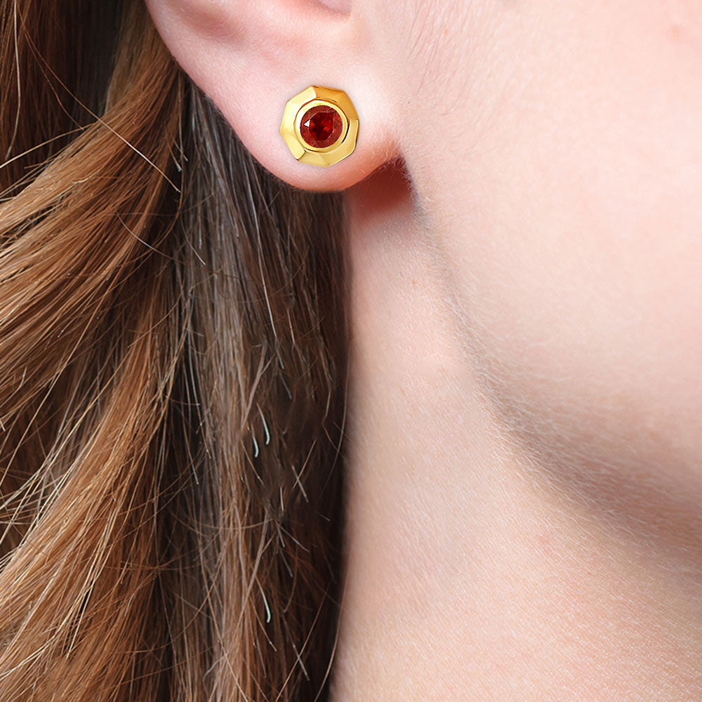 Handcrafted Classic Round Gemstone Stud Earrings in 18K Gold Over Brass TGE1025 EM-1276