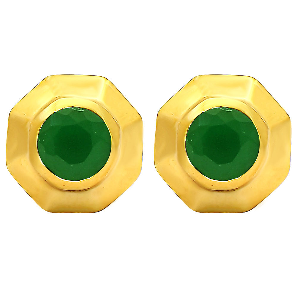Handcrafted Classic Round Gemstone Stud Earrings in 18K Gold Over Brass TGE1025 EM-1276