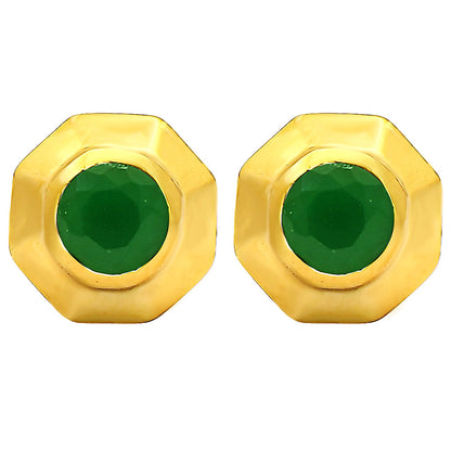 Handcrafted Classic Round Gemstone Stud Earrings in 18K Gold Over Brass TGE1025 EM-1276
