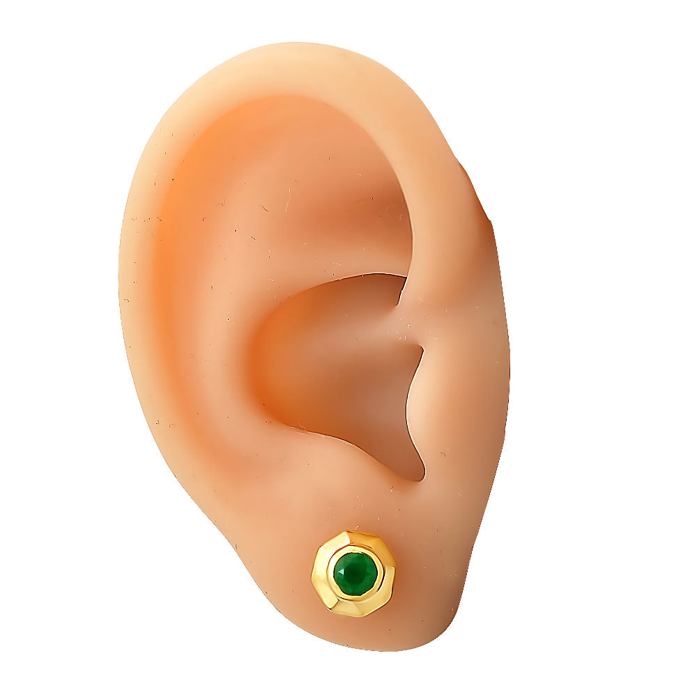 Handcrafted Classic Round Gemstone Stud Earrings in 18K Gold Over Brass TGE1025 EM-1276