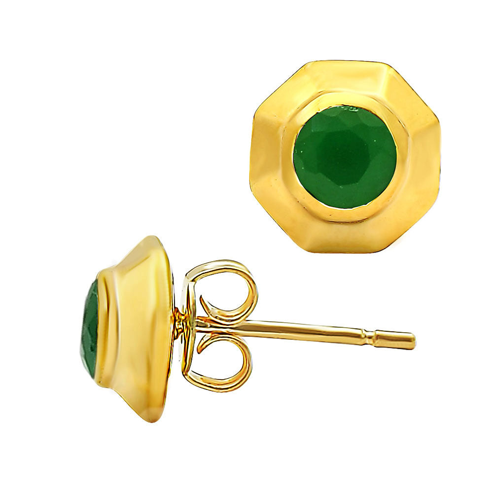 Handcrafted Classic Round Gemstone Stud Earrings in 18K Gold Over Brass TGE1025 EM-1276