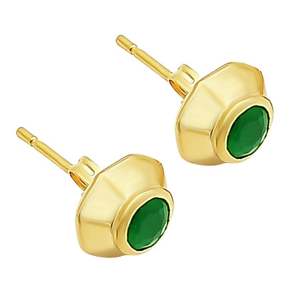 Handcrafted Classic Round Gemstone Stud Earrings in 18K Gold Over Brass TGE1025 EM-1276