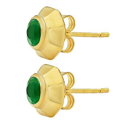 Handcrafted Classic Round Gemstone Stud Earrings in 18K Gold Over Brass TGE1025 EM-1276