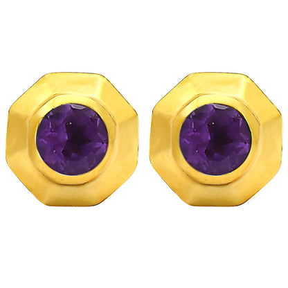Handcrafted Classic Round Gemstone Stud Earrings in 18K Gold Over Brass TGE1025 EM-1276