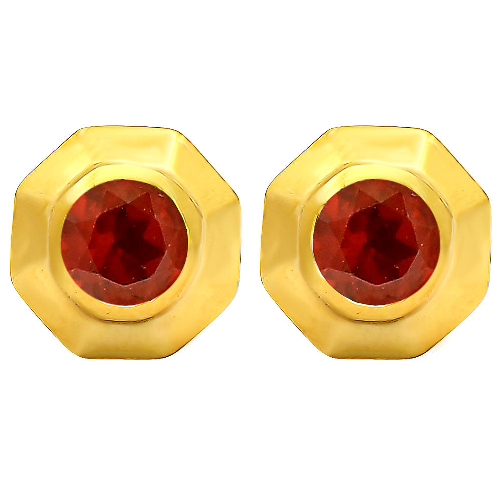 Handcrafted Classic Round Gemstone Stud Earrings in 18K Gold Over Brass TGE1025 EM-1276
