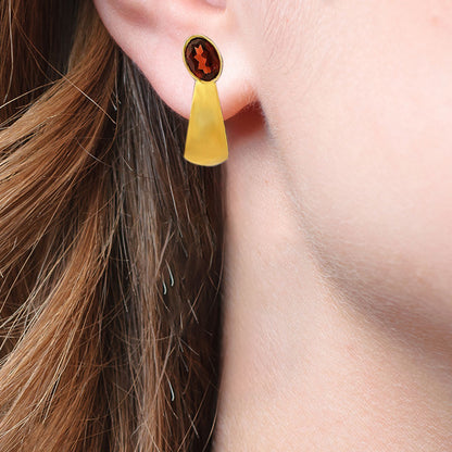 Handcrafted Oval Colorful Gemstone Huggie Earrings 18K Gold Over Brass TGE1026 EM-1279