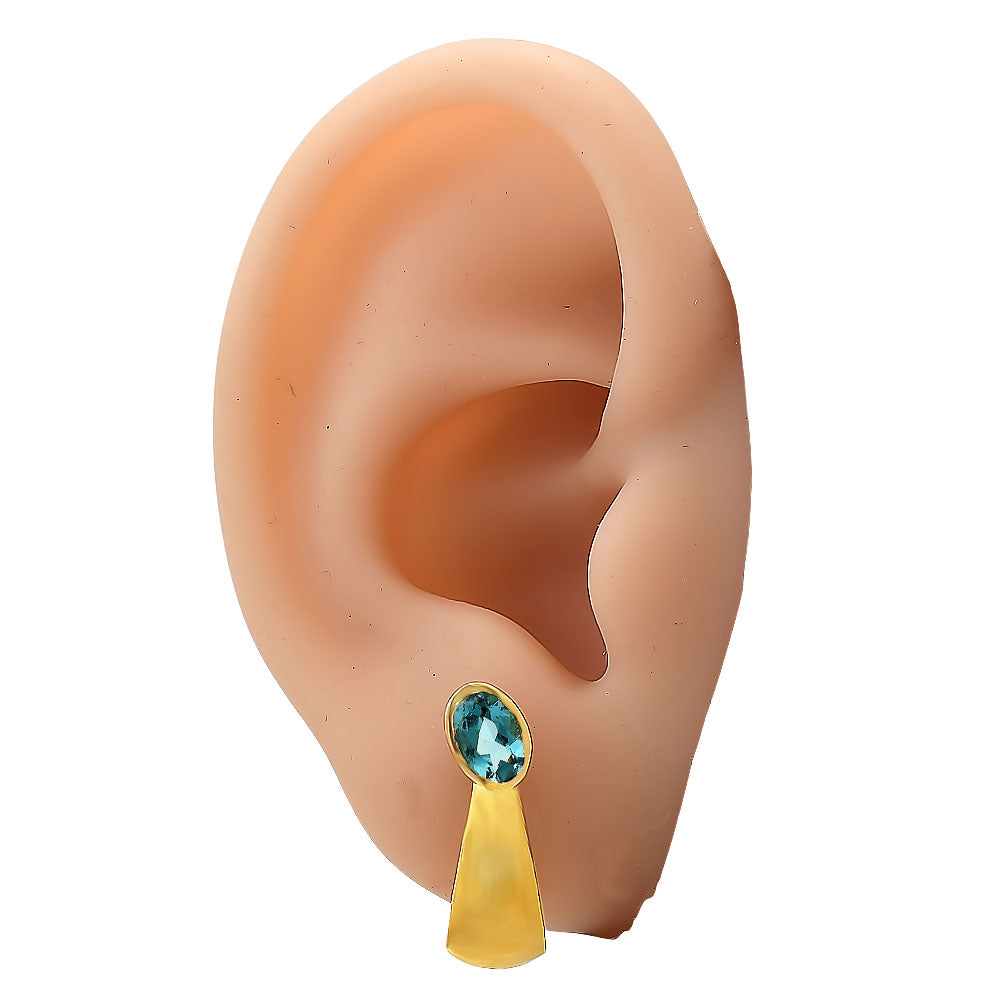 Handcrafted Oval Colorful Gemstone Huggie Earrings 18K Gold Over Brass TGE1026 EM-1279