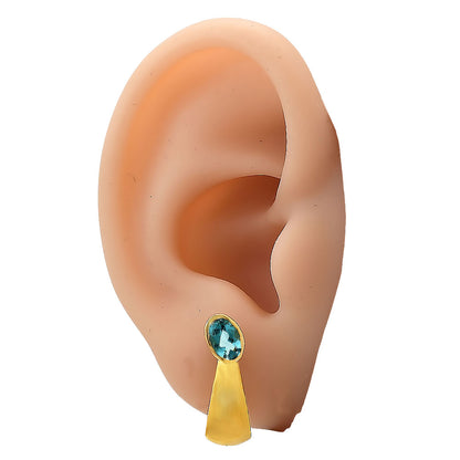 Handcrafted Oval Colorful Gemstone Huggie Earrings 18K Gold Over Brass TGE1026 EM-1279