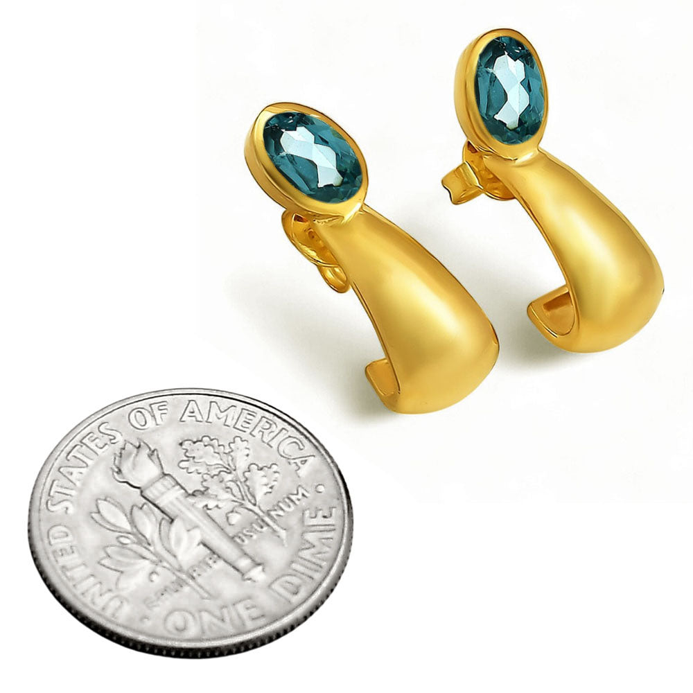 Handcrafted Oval Colorful Gemstone Huggie Earrings 18K Gold Over Brass TGE1026 EM-1279