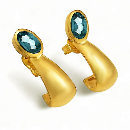 Handcrafted Oval Colorful Gemstone Huggie Earrings 18K Gold Over Brass TGE1026 EM-1279