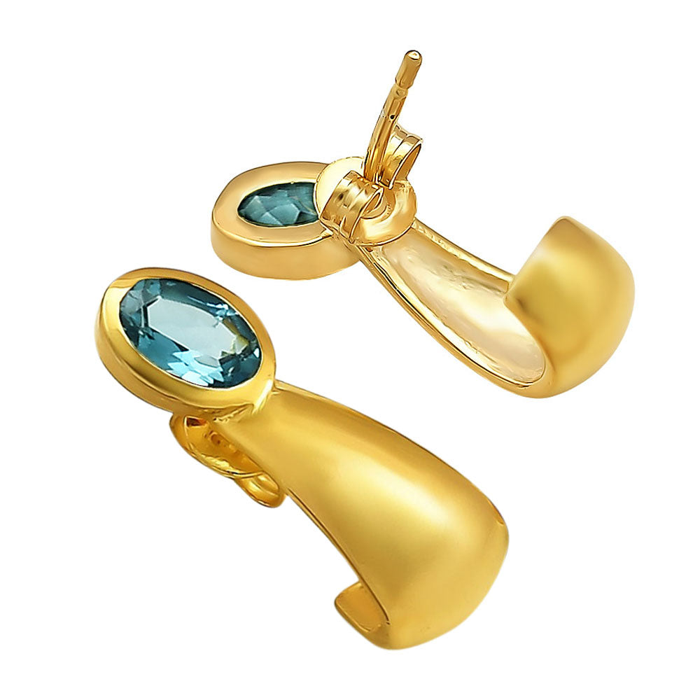 Handcrafted Oval Colorful Gemstone Huggie Earrings 18K Gold Over Brass TGE1026 EM-1279