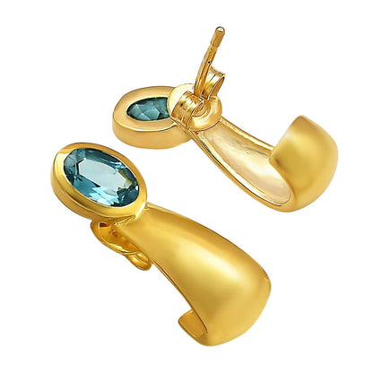 Handcrafted Oval Colorful Gemstone Huggie Earrings 18K Gold Over Brass TGE1026 EM-1279