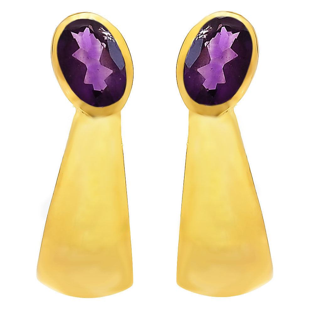 Handcrafted Oval Colorful Gemstone Huggie Earrings 18K Gold Over Brass TGE1026 EM-1279