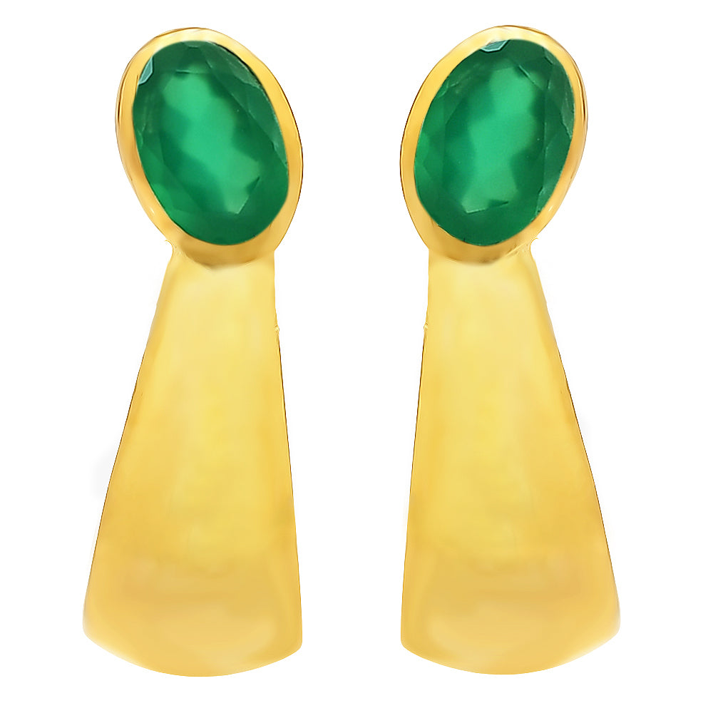 Handcrafted Oval Colorful Gemstone Huggie Earrings 18K Gold Over Brass TGE1026 EM-1279