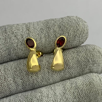 Handcrafted Oval Colorful Gemstone Huggie Earrings 18K Gold Plated TGE1026 EM-1279