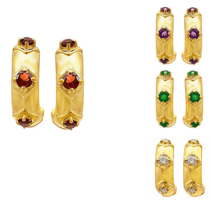 18K Gold Over Brass Colorful Gemstone Huggie Hoop Earrings for Women TGE1027 EM-1280