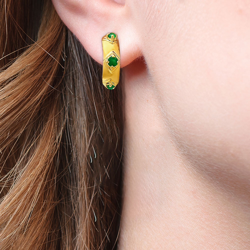 18K Gold Over Brass Colorful Gemstone Huggie Hoop Earrings for Women TGE1027 EM-1280