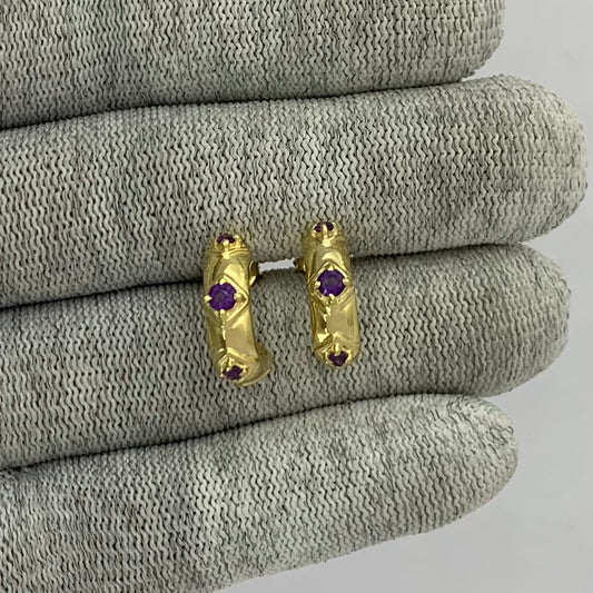 18K Gold Plated Colorful Gemstone Huggie Hoop Earrings for Women TGE1027 EM-1280