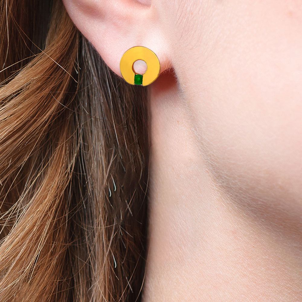 18K Gold Over Brass Circular Gemstone Studs, Everyday Earrings for Women TGE1028 EM-1281