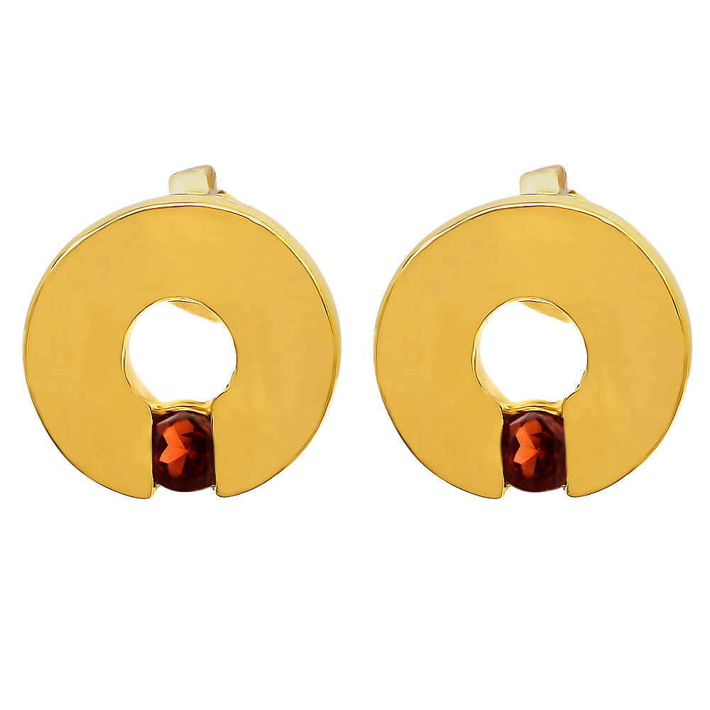 18K Gold Over Brass Circular Gemstone Studs, Everyday Earrings for Women TGE1028 EM-1281