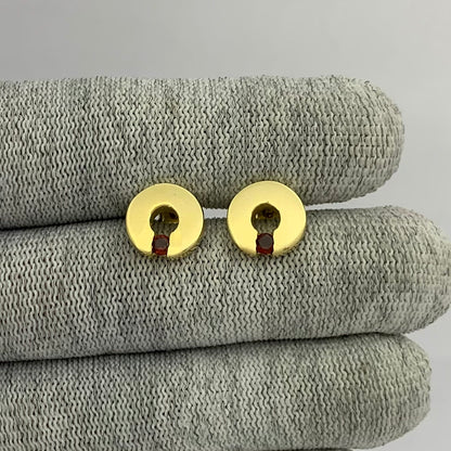 18K Gold Plated Circular Gemstone Studs, Everyday Earrings for Women TGE1028 EM-1281