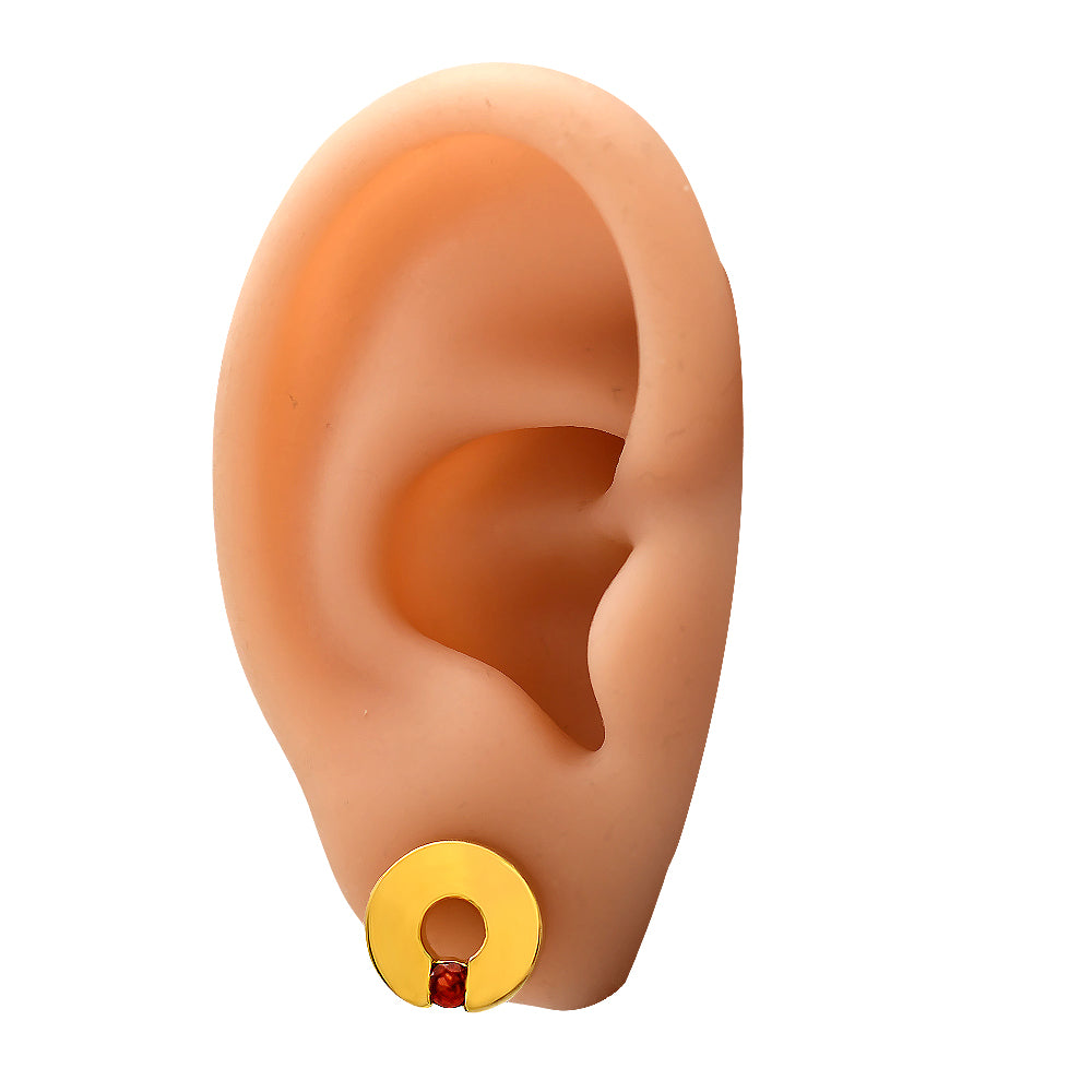 18K Gold Over Brass Circular Gemstone Studs, Everyday Earrings for Women TGE1028 EM-1281