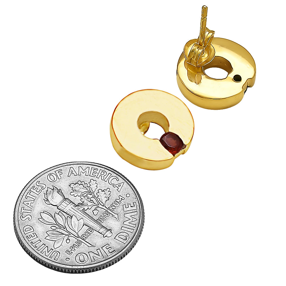 18K Gold Over Brass Circular Gemstone Studs, Everyday Earrings for Women TGE1028 EM-1281