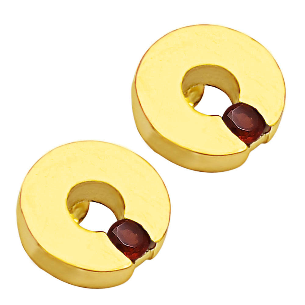 18K Gold Over Brass Circular Gemstone Studs, Everyday Earrings for Women TGE1028 EM-1281