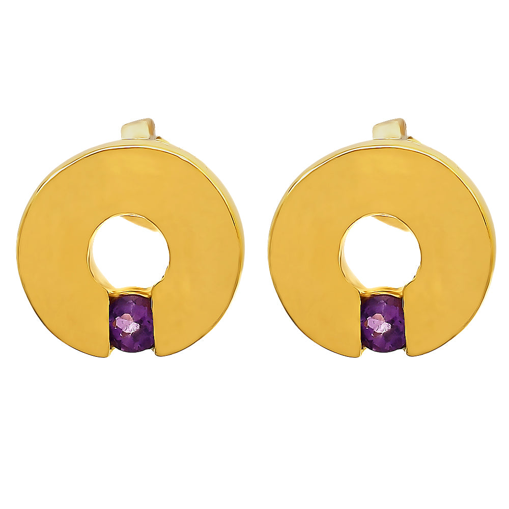 18K Gold Over Brass Circular Gemstone Studs, Everyday Earrings for Women TGE1028 EM-1281