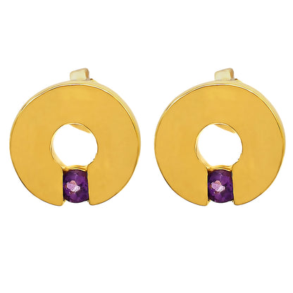 18K Gold Over Brass Circular Gemstone Studs, Everyday Earrings for Women TGE1028 EM-1281