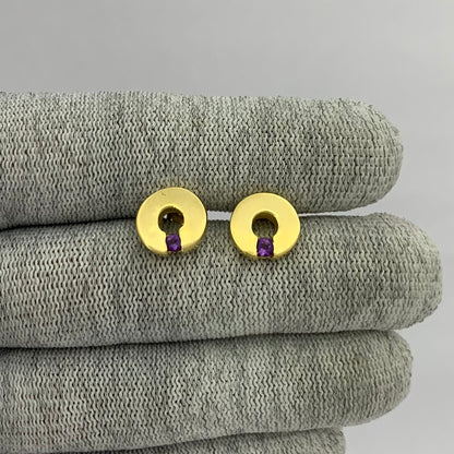 18K Gold Plated Circular Gemstone Studs, Everyday Earrings for Women TGE1028 EM-1281