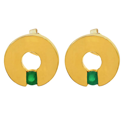 18K Gold Over Brass Circular Gemstone Studs, Everyday Earrings for Women TGE1028 EM-1281